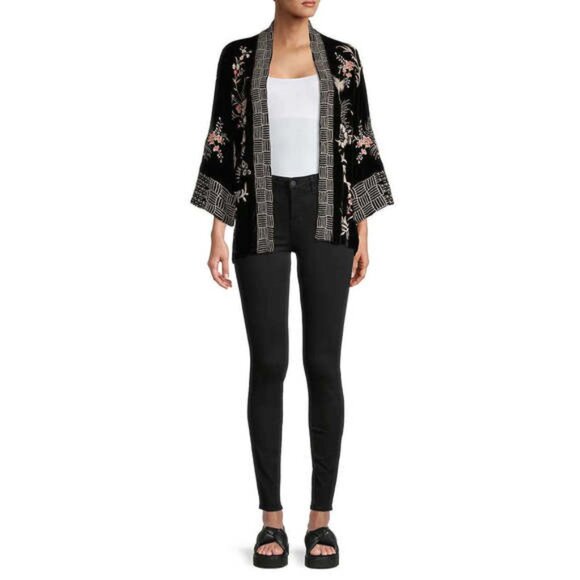 Johnny Was Valentina Rayon Silk Velvet  Embroidered Kimono Jacket w/JW Bag NWT - Picture 3 of 11